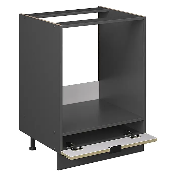 Vicco Schrankküche Fame-Line Eiche Paneel ohne Arbeitsplatte - Eiche Paneel, Herdumbauschrank 60 cm - Dunkelgrauer Küchenunterschrank mit integriertem Fach für ein Gerät und einer unteren Auszugssockelleiste.