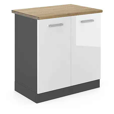 Vicco  Schrankküche R-Line Weiß Hochglanz, AP Eiche