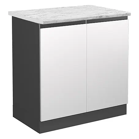 Vicco  Schrankküche R-Line Weiß J-Shape AP Marmor