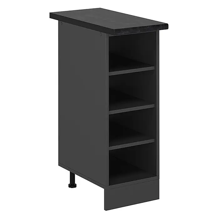 Vicco Schrankküche R-Line Anthrazit, AP Anthrazit - Anthrazit, Regalunterschrank 30 cm - Dunkelgraues hohes Regal mit schräger Oberplatte, offenen Fächern und verstellbarem Fuß.