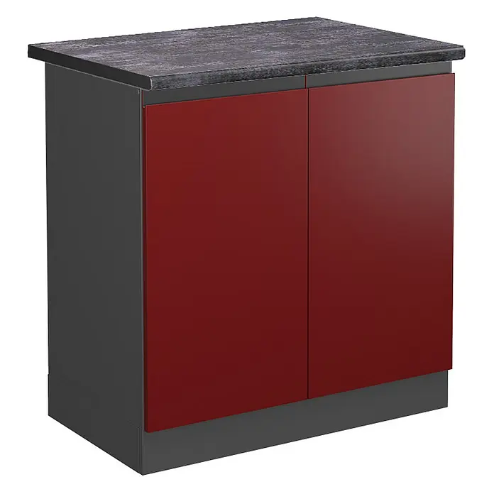 Vicco Spülenunterschrank R-Line, Rot, 80 cm -  - Kompakter Küchenunterschrank mit dunkelgrauer Arbeitsplatte und Korpus, ausgestattet mit zwei leuchtend roten Türen.
