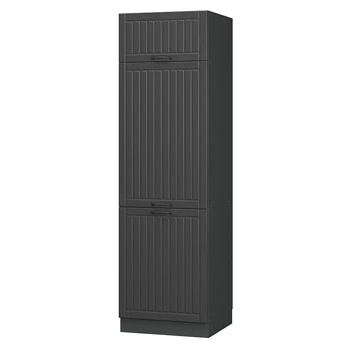 Vicco Schrankküche Fame-Line Dunkelgrau - Dunkelgrau, Kühlumbauschrank 60 cm - Hoher, dunkelgrauer Vorratsschrank mit vertikalen Paneeltüren und dunklen Griffen. Ideal zur Aufbewahrung.