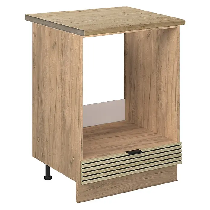 Vicco Schrankküche Fame-Line Eiche Paneel, AP Eiche - Eiche Paneel, Herdumbauschrank 60 cm, AP Eiche - Holzoptik Backofenschrank mit Lamellenschublade und schwarzem Griff.