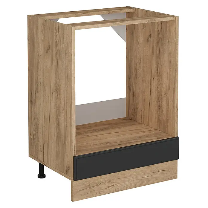 Vicco Schrankküche R-Line Anthrazit Landhaus ohne Arbeitsplatte - Anthrazit Landhaus, Herdumbauschrank 60 cm - Unterschrankgestell in heller Holzoptik mit Aussparung für Gerät und schwarzer Sockelblende.