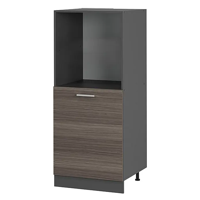 Vicco Schrankküche R-Line Edelgrau - Edelgrau, Backofenumbauschrank 60 cm (halb) - Grauer Küchenunterschrank mit offenem Fach für ein Gerät und einer unteren Holznachbildung-Schublade/Tür.
