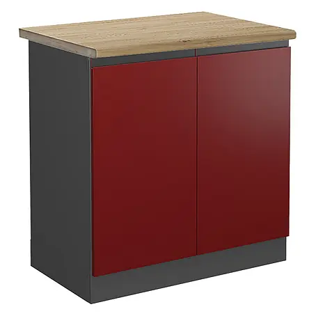 Vicco  Schrankküche R-Line Rot J-Shape, AP Eiche
