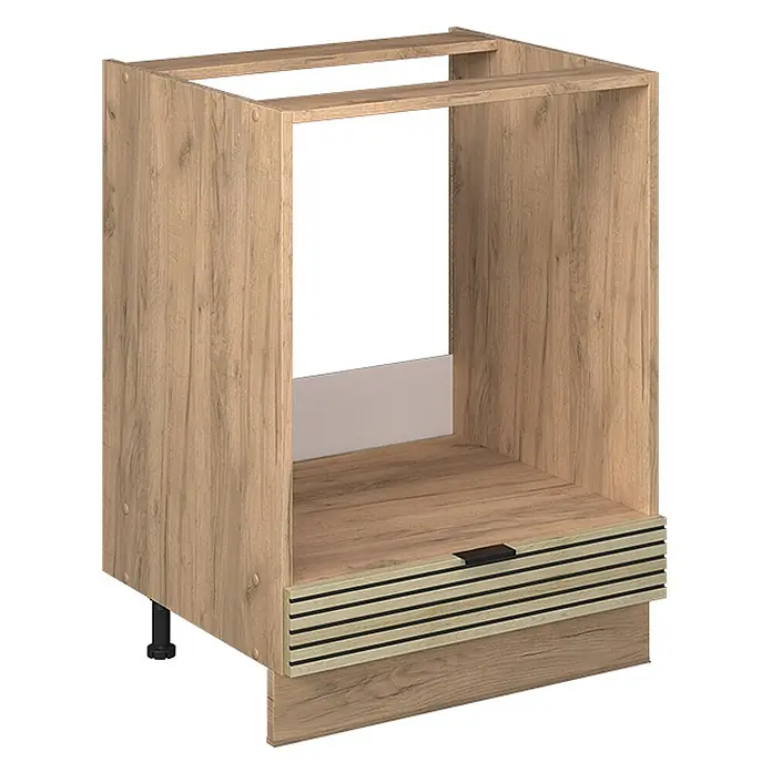 Vicco Schrankküche Fame-Line Eiche Paneel ohne Arbeitsplatte - Eiche Paneel, Herdumbauschrank 60 cm - Unterschrank in heller Holzoptik für Einbauofen, mit Lamellenschublade und verstellbaren Füßen.