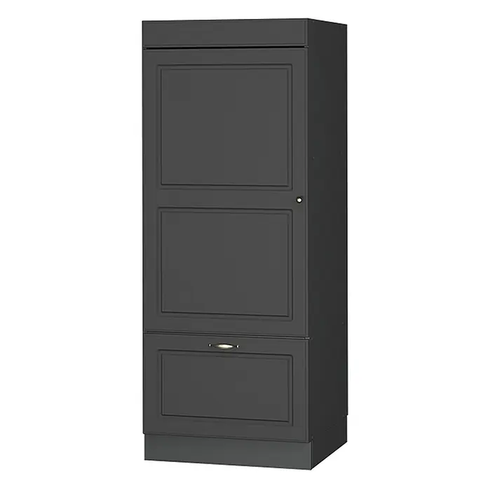Vicco Vorratsschrank Fame-Line, Anthrazit-Gold Landhaus/Anthrazit 60 cm -  - Hoher, dunkelgrauer Vorratsschrank mit Kassettentüren und Schublade, goldenen Griffen.
