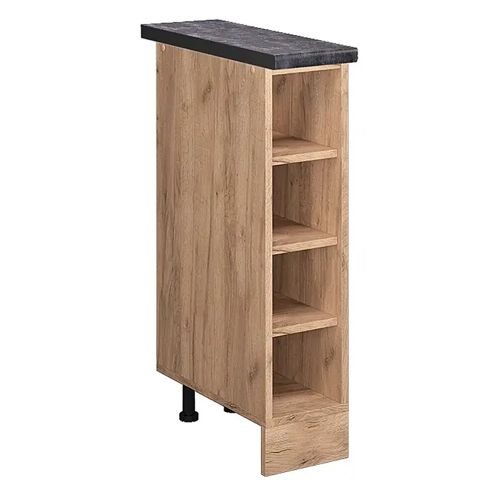 Vicco Schrankküche R-Line Goldkraft Eiche, AP Anthrazit - Goldkraft Eiche, Regalunterschrank 20 cm - Schmales Regal in heller Eichenoptik mit dunkelgrauer Platte und offenen Fächern, auf verstellbaren Füßen.