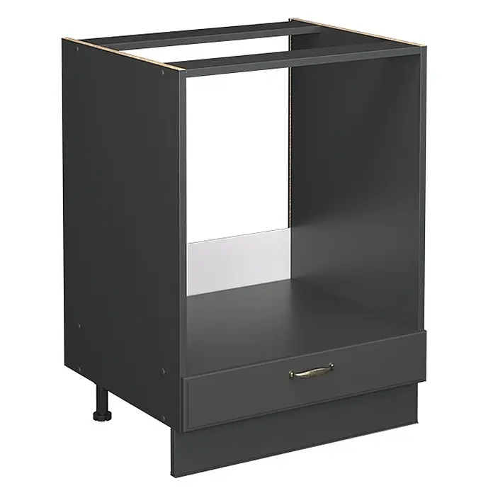 Vicco Herdumbauschrank Fame-Line, Anthrazit-Gold Landhaus, 60 cm -  - Dunkelgrauer Küchenunterschrank für Einbauofen/Mikrowelle, mit einer Schublade und verstellbaren Füßen.
