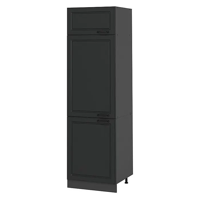Vicco Kühlumbauschrank R-Line, Anthrazit Landhaus, 60 cm -  - Hoher Küchenschrank in Anthrazit mit drei Kassettentüren und schwarzen Griffen.