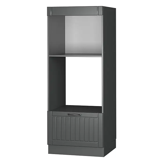 Vicco Schrankküche Fame-Line Dunkelgrau offen - Dunkelgrau, Mikrowellenumbauschrank 60 cm (offen) - Dunkelgrauer Hochschrank für die Küche mit offenem Oberfach, großem Geräteraum und gerillter Schublade unten.