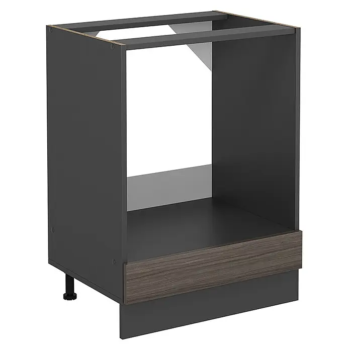 Vicco Schrankküche R-Line Edelgrau ohne Arbeitsplatte - Edelgrau, Herdumbauschrank 60 cm - Dunkelgrauer Küchenunterschrankrahmen mit dunkler Holzoptik-Sockelblende, passend für einen Ofen.