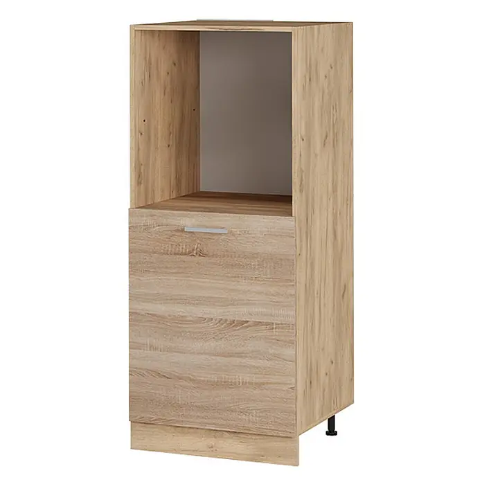 Vicco Schrankküche R-Line Sonoma - Sonoma, Backofenumbauschrank 60 cm (halb) - Hoher Küchenschrank aus hellem Holzdekor mit offenem Fach, Schublade und Unterschranktür.