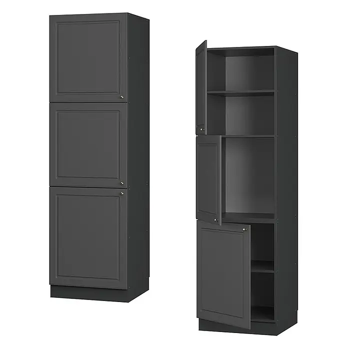 Vicco Vorratsschrank Fame-Line, Anthrazit-Gold Landhaus/Anthrazit 60 cm -  - Dunkelgraue Hochschränke, einer geschlossen, einer offen mit Regalböden.