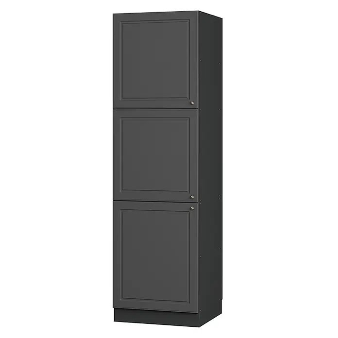 Vicco Vorratsschrank Fame-Line, Anthrazit-Gold Landhaus/Anthrazit 60 cm -  - Hoher dunkelgrauer Schrank mit drei kassettierten Türen und Messingknöpfen, ideal zur Aufbewahrung.