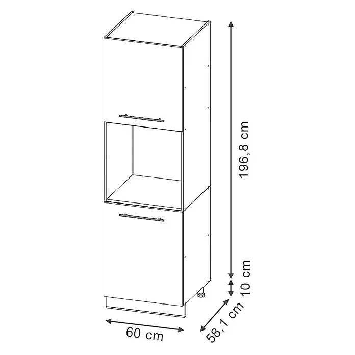 Vicco Schrankküche Fame-Line Eiche Paneel mit offenem Regal - Eiche Paneel, Herdumbauschrank hoch 60 cm - Hoher Küchenschrank mit Ober- und Untertür sowie offenem Mittelteil für Einbaugeräte.