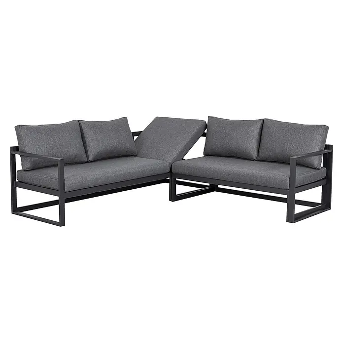 Barths Loungemöbel-Set Rhodos - 2 -tlg., Aluminium, Polyester, Anthrazit - Dunkelgraues zweiteiliges Outdoor-Ecksofa mit Metallrahmen und verstellbarer Rückenlehne.