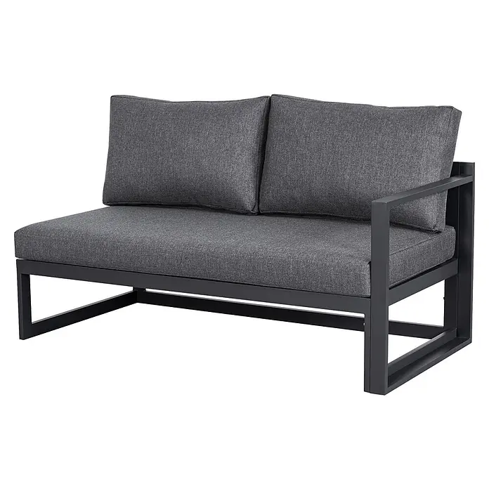 Barths Loungemöbel-Set Rhodos - 2 -tlg., Aluminium, Polyester, Anthrazit - Dunkelgraues Outdoor-Sofa mit vier Kissen und schwarzem Metallrahmen.