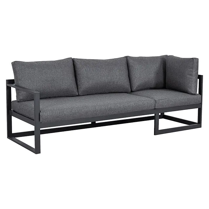 Barths Loungemöbel-Set Rhodos - 2 -tlg., Aluminium, Polyester, Anthrazit - Dunkelgraues Outdoor-Lounge-Sofa mit schwarzem Metallrahmen und Stoffkissen.