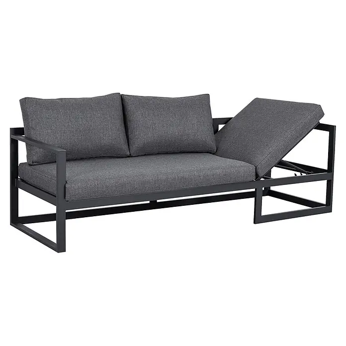 Barths Loungemöbel-Set Rhodos - 2 -tlg., Aluminium, Polyester, Anthrazit - Dunkelgraues Outdoor-Sofa mit schwarzem Metallgestell und verstellbarer Rückenlehne.