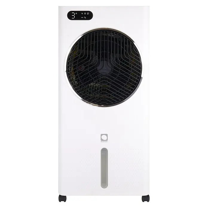 MConfort Climatizador evaporativo Hogar Brisa - Blanco, Altura: 81 cm, 105 W, 12 litros - Enfriador de aire blanco con pantalla digital '3', gran rejilla frontal del ventilador e indicador de nivel de agua.
