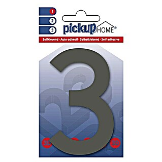Pickup 3D Home Número (Altura: 10 cm, Motivo: 3, Gris, Plástico, Autoadhesivo)