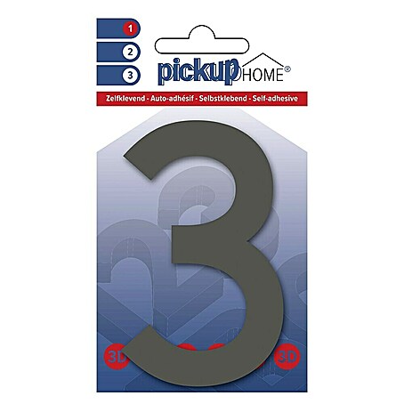 Pickup 3D Home Hausnummer Rio (Motiv: 3, Höhe: 10 cm, Grau, Kunststoff, Selbstklebend)