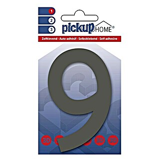 Pickup 3D Home Número (Altura: 10 cm, Motivo: 9, Gris, Plástico, Autoadhesivo)