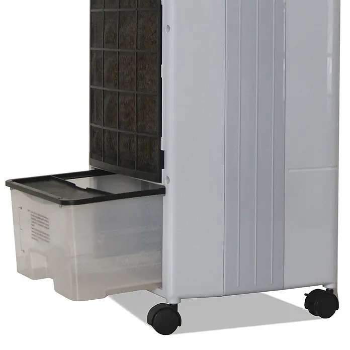 MConfort Climatizador evaporativo Hogar E1300C - Blanco, Altura: 92 cm, 130 W, 10 litros - Enfriador de aire evaporativo blanco con filtro oscuro, depósito de agua transparente y ruedas.