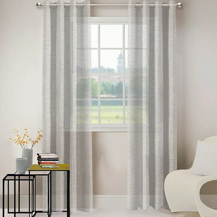 Visillo para ventana Ethnique - 140 x 250 cm, 100% poliéster, Gris - Cortina de tela gris translúcida que ofrece un toque de privacidad al tiempo que permite el paso de mucha luz. Perfecta para el salón o el dormitorio.
