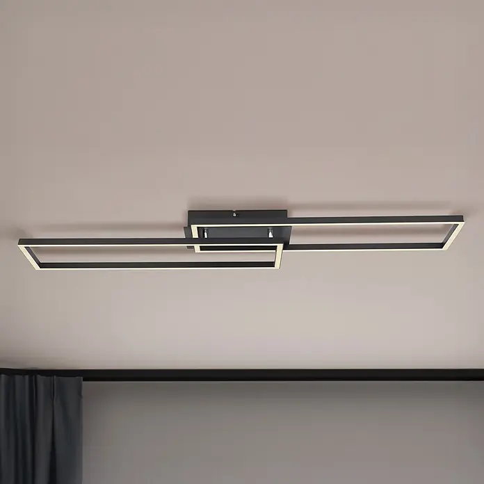 Globo LED-Deckenleuchte Tatjana - 36 W, L x B x H: 101 x 29 x 7,5 cm, Schwarz - Moderne schwarze Deckenleuchte mit verbundenen rechteckigen Rahmen und integrierter LED-Beleuchtung.