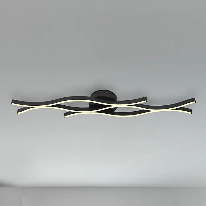 Globo Deckenleuchte Geronimo - 35 W, L x B x H: 108 x 18 x 6 cm, Schwarz - Schwarze moderne, wellenförmige LED-Deckenleuchte mit integrierter Beleuchtung.