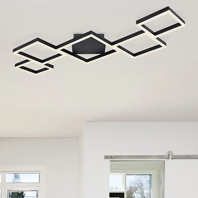 Globo LED-Deckenleuchte Kurio - 58 W, L x B x H: 120 cm x 60 m x 6 m, Schwarz, Kaltweiß - Moderne schwarze LED-Deckenleuchte mit geometrischem Quadratrahmen-Design.