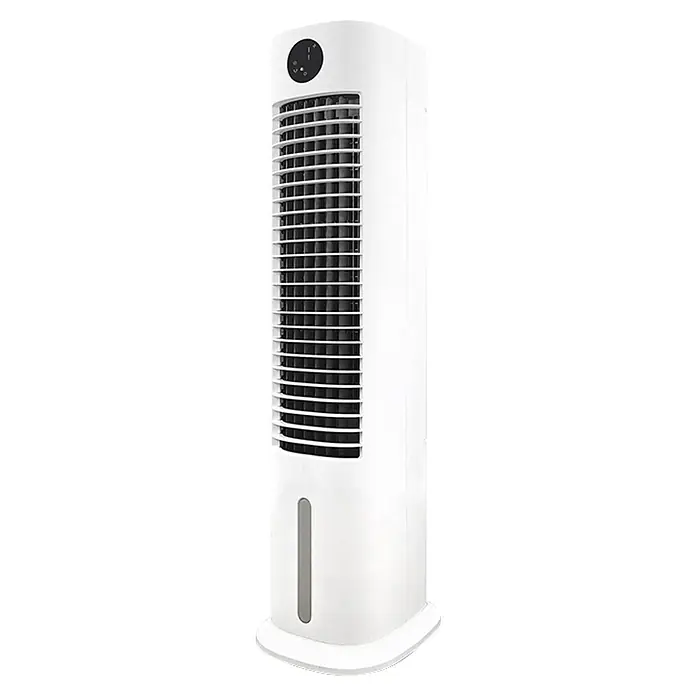 MConfort Climatizador evaporativo Hogar Tower - Blanco, Altura: 105 cm, 80 W, 8 litros - Enfriador de aire de torre blanco con panel de control superior, rejilla vertical e indicador de nivel de agua.