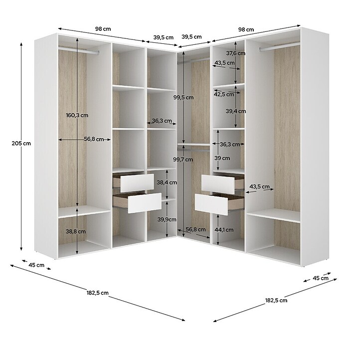 Dekit Mueble vestidor Suit (L x An x Al: 186,3 x 182,4 x 204,5 cm, Blanco/Natural, Trasera reversible) | BAUHAUS