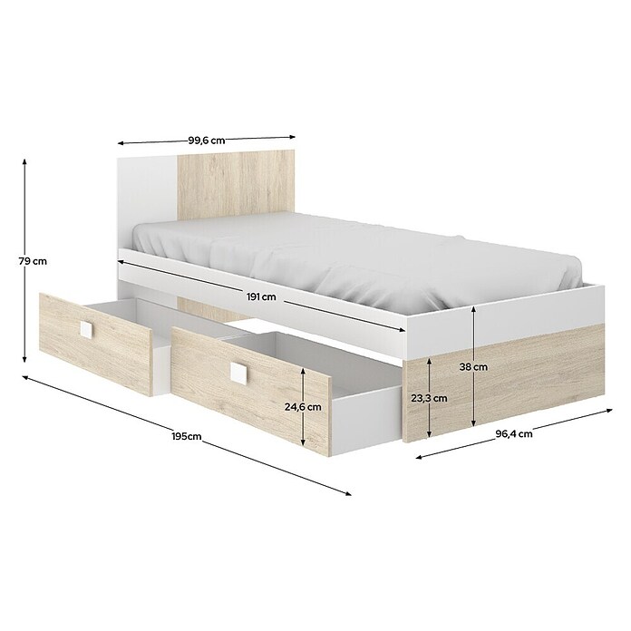 Dekit Cama Dina (L x An x Al: 196 x 97 x 79 cm, Natural/Blanco, Cajones) | BAUHAUS