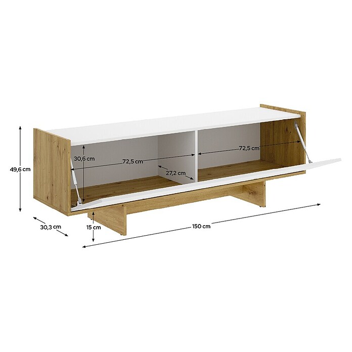 Dekit Mueble para TV Ka (L x An x Al: 30 x 150 x 49,6 cm, Blanco/Roble Nordic) | BAUHAUS