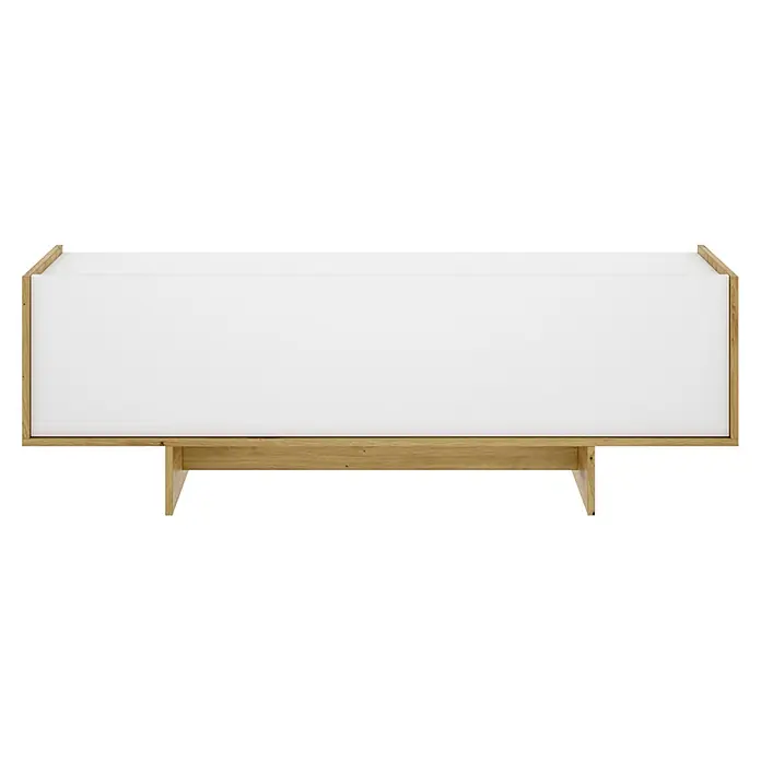 Dekit Mueble para TV Ka - L x An x Al: 30 x 150 x 49,6 cm, Blanco/Roble Nordic - Mesa consola rectangular con tablero blanco y estructura y patas de madera natural.