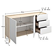 Dekit Bari Aparador (L x An x Al: 40 x 150 x 77,5 cm, Roble Natural/Blanco, Número de cajones: 3 ud., Número de puertas: 2 ud.) | BAUHAUS