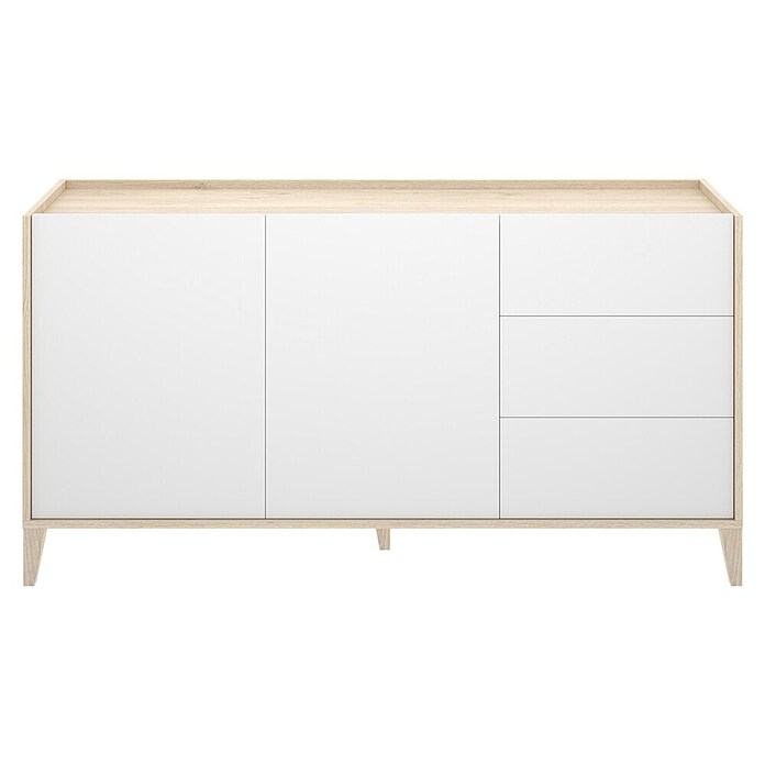 Dekit Bari Aparador (L x An x Al: 40 x 150 x 77,5 cm, Roble Natural/Blanco, Número de cajones: 3 ud., Número de puertas: 2 ud.) | BAUHAUS