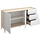 Dekit Bari Aparador (L x An x Al: 40 x 150 x 77,5 cm, Roble Natural/Blanco, Número de cajones: 3 ud., Número de puertas: 2 ud.) | BAUHAUS