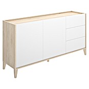 Dekit Bari Aparador (L x An x Al: 40 x 150 x 77,5 cm, Roble Natural/Blanco, Número de cajones: 3 ud., Número de puertas: 2 ud.) | BAUHAUS
