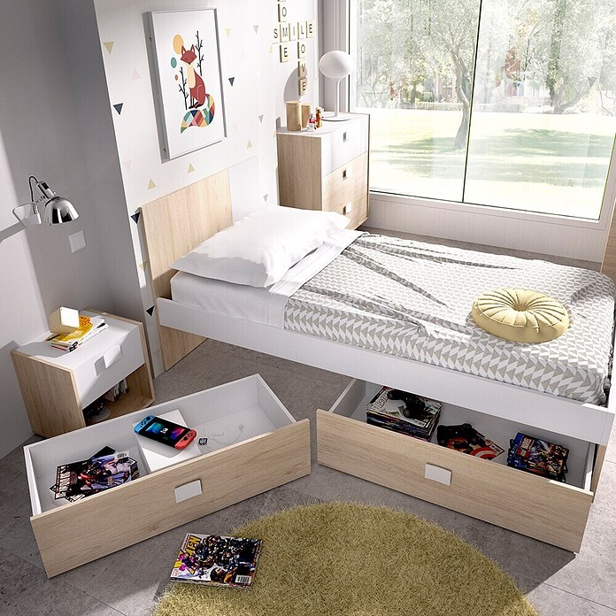 Dekit Cama Dina (L x An x Al: 196 x 97 x 79 cm, Natural/Blanco, Cajones) | BAUHAUS