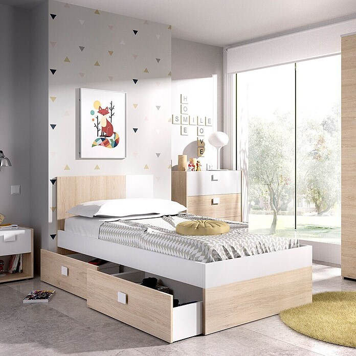 Dekit Cama Dina (L x An x Al: 196 x 97 x 79 cm, Natural/Blanco, Cajones) | BAUHAUS