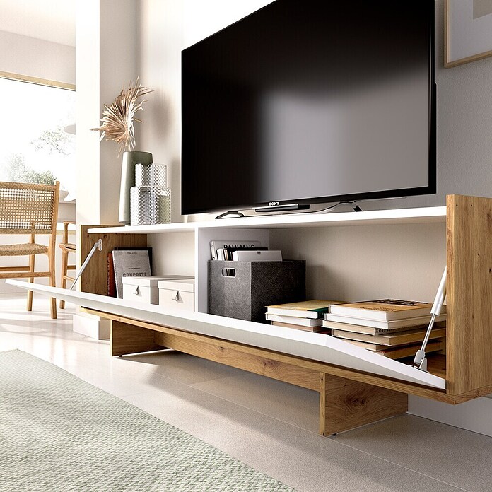 Dekit Mueble para TV Ka (L x An x Al: 30 x 150 x 49,6 cm, Blanco/Roble Nordic) | BAUHAUS