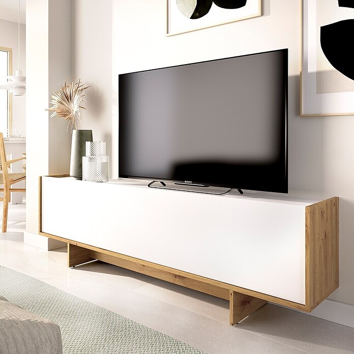 Dekit Mueble para TV Ka (L x An x Al: 30 x 150 x 49,6 cm, Blanco/Roble Nordic) | BAUHAUS