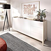 Dekit Bari Aparador (L x An x Al: 40 x 150 x 77,5 cm, Roble Natural/Blanco, Número de cajones: 3 ud., Número de puertas: 2 ud.) | BAUHAUS