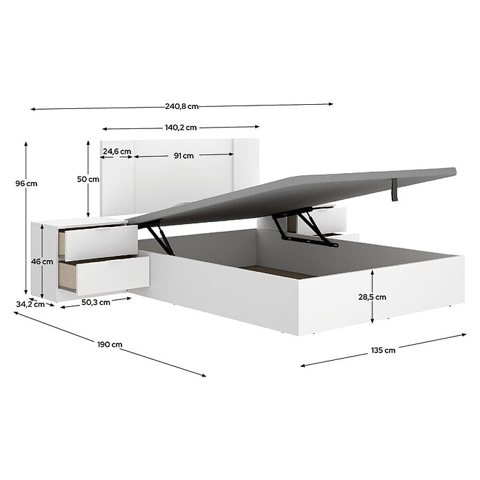 Dekit Set muebles de dormitorio Flow (4 pzs., Blanco, Específico para: Colchón de 135x190 cm) | BAUHAUS