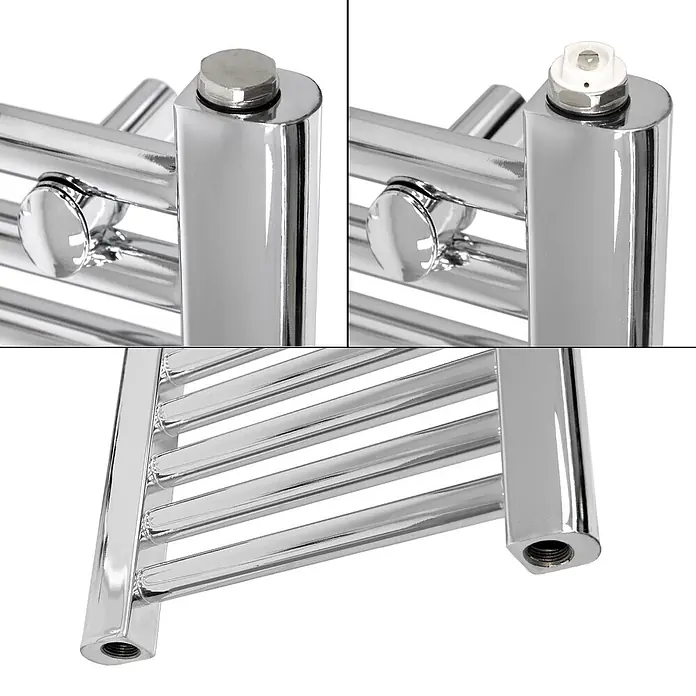 LuxeBath Badheizkörper Design Handtuchheizkörper Handtuchwärmer Seitenanschluss gebogen 190 W - B x H: 40 x 80 cm, Chrom - Verchromter Handtuchheizkörper mit Entlüftungsventil und Gewindeanschlüssen.